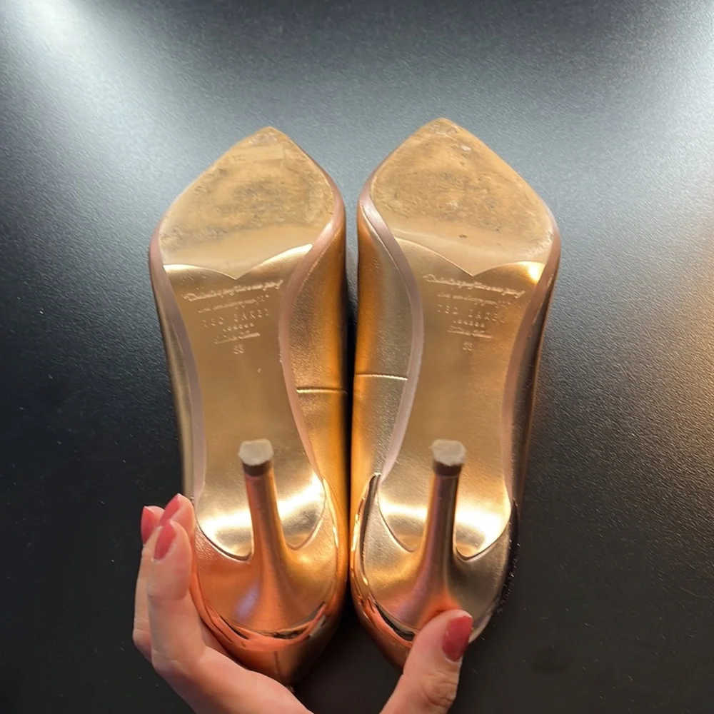 Ted Baker Metallic Gold Pointed-Toe Kitten Heel Pumps